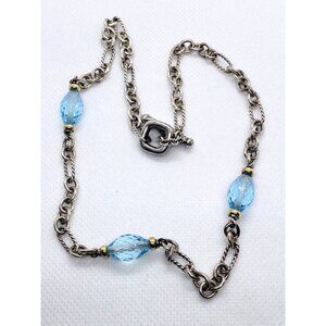 David Yurman Blue Topaz Figaro Sterling Silver 925 18K 750 Toggle Necklace